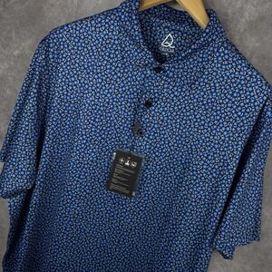 Deolax Polo Polo Shirt Men's 2XL Blue Floral All‎ Over Print Stretch Preppy NEW